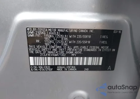 2016 Toyota Rav4 Se from USA, damaged, VIN 2T3JFREVXGW471302